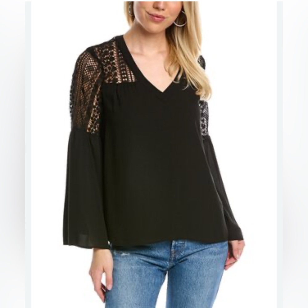 T Tahari Crochet Shoulder top Black 
Like new